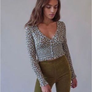 Urban Outfitters Bayside Smocked Button Down-front Blouse.